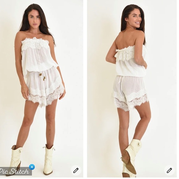 Muche Muchette Bounty White Lace Trim Romper - Picture 1 of 10